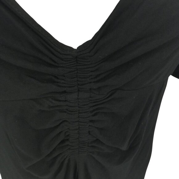Boden Ruched Front Jersey V Neck Black Midi Dress Size 8R Stretch Short Sleeve - Picture 10 of 12